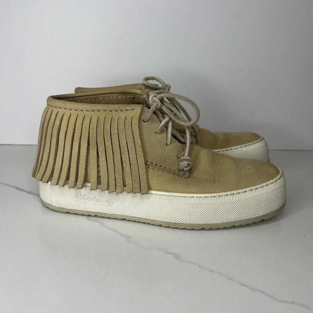 Barleycorn Fringe Cream Leather Booties Sneakers Moccasins Size 7.5 Boho Nubuck
